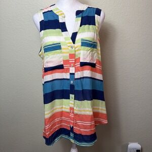 Maeve Anthropologie Womens 10 Striped Sleeveless Button Down Blouse Rayon Top